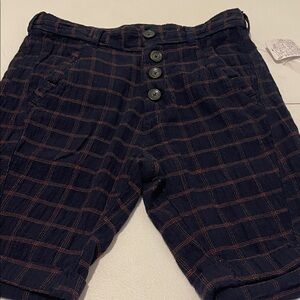 Free People NWT Women's Y2K Navy Orange Plaid High Waist Cuffed Shorts Size 0
